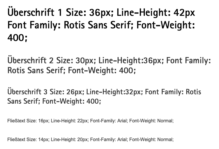 Beispiele für den Einsatz der Schriften Rotis Sans Serif und Arial.